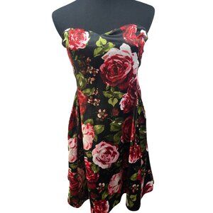 Forever 21 Strapless Dress Sz L Retro Rockabilly Pin Up Floral Y2K Glam Prom